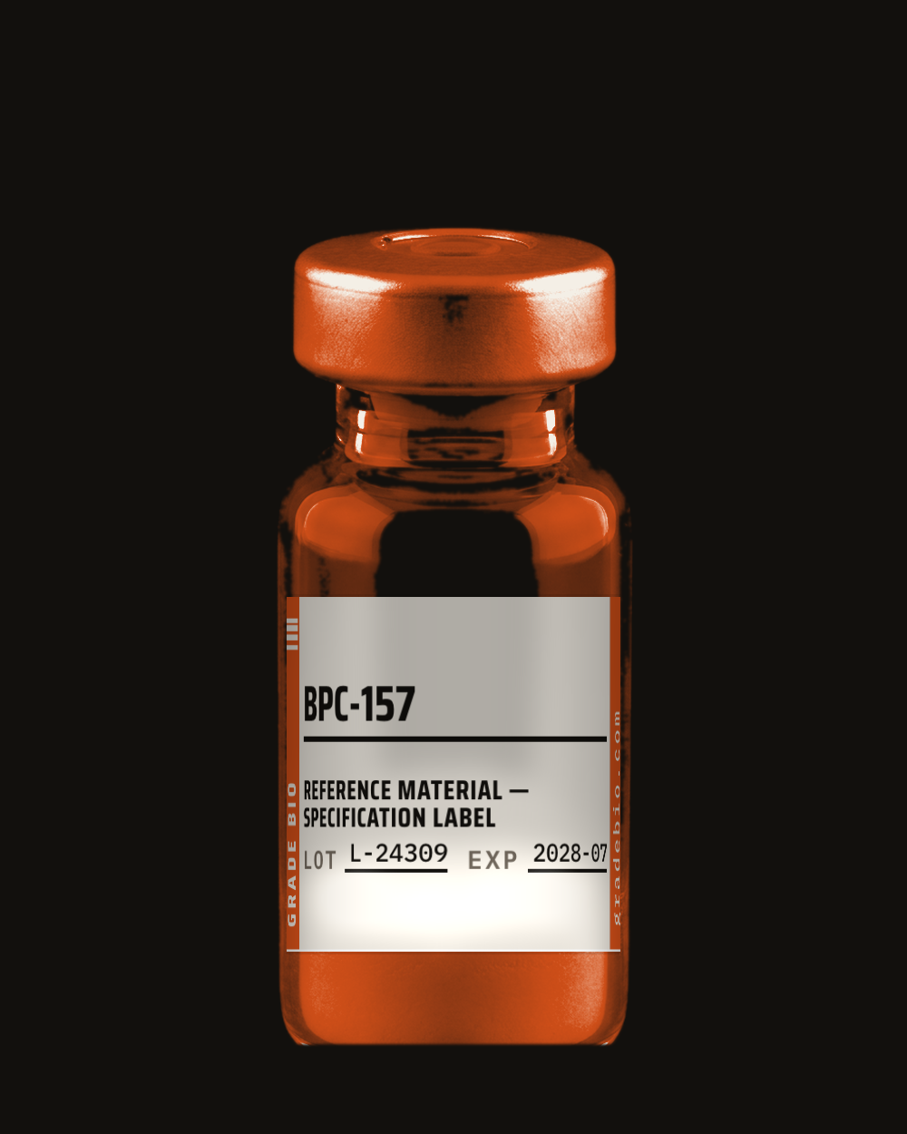 BPC-157, lyophilized cake in a sealed vial.