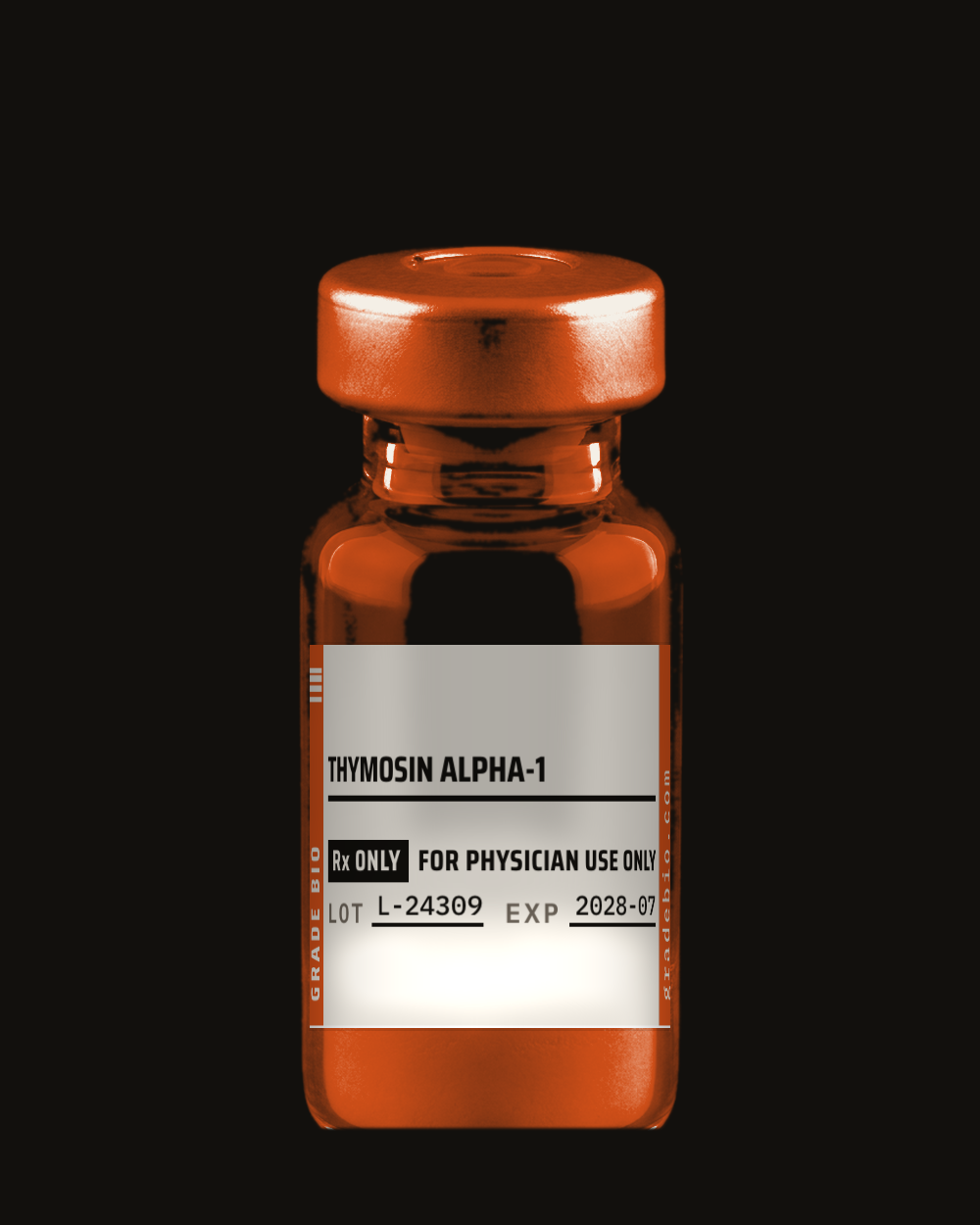Thymosin alpha-1, lyophilized cake in a sealed vial.
